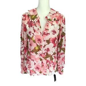 BCX Long Sleeve Floral Top Medium Pink Green White